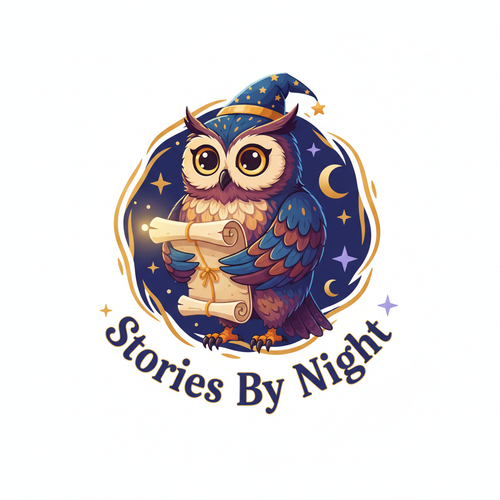 Stories By Night Logo - Owl with Scroll